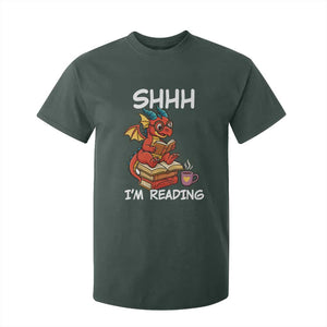 Shhh I Am Reading T Shirt For Kid Funny Dragon Reading Book TS12 Dark Forest Green Print Your Wear