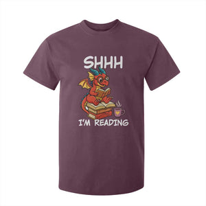 Shhh I Am Reading T Shirt For Kid Funny Dragon Reading Book TS12 Maroon Print Your Wear