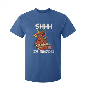 Shhh I Am Reading T Shirt For Kid Funny Dragon Reading Book TS12 Royal Blue Print Your Wear