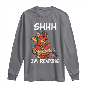 Shhh I Am Reading Long Sleeve Shirt Funny Dragon Reading Book TS12 Charcoal Print Your Wear