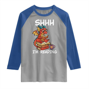 Shhh I Am Reading Raglan Shirt Funny Dragon Reading Book TS12 Sport Gray Royal Print Your Wear