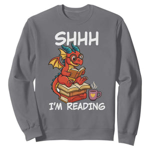 Shhh I Am Reading Sweatshirt Funny Dragon Reading Book TS12 Charcoal Print Your Wear