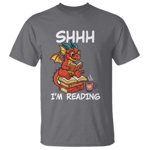 Shhh I Am Reading T Shirt Funny Dragon Reading Book TS12 Charcoal Print Your Wear