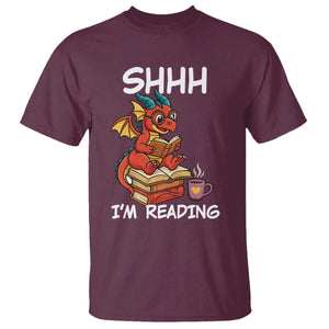 Shhh I Am Reading T Shirt Funny Dragon Reading Book TS12 Maroon Print Your Wear