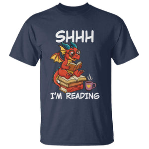 Shhh I Am Reading T Shirt Funny Dragon Reading Book TS12 Navy Print Your Wear
