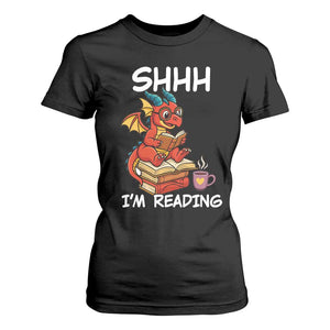 Shhh I Am Reading T Shirt For Women Funny Dragon Reading Book TS12 Black Print Your Wear