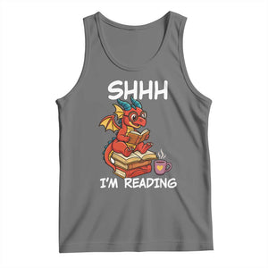 Shhh I Am Reading Tank Top Funny Dragon Reading Book TS12 Black Heather Print Your Wear