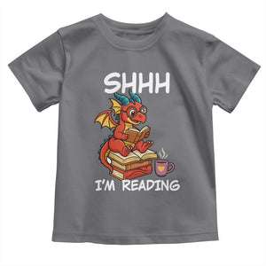 Shhh I Am Reading Toddler T Shirt Funny Dragon Reading Book TS12 Charcoal Print Your Wear