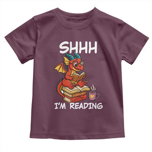 Shhh I Am Reading Toddler T Shirt Funny Dragon Reading Book TS12 Maroon Print Your Wear