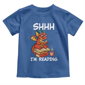 Shhh I Am Reading Toddler T Shirt Funny Dragon Reading Book TS12 Royal Blue Print Your Wear