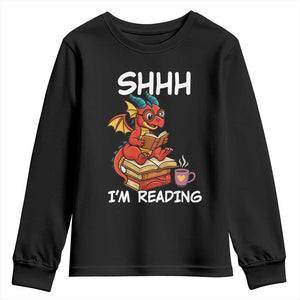 Shhh I Am Reading Youth Sweatshirt Funny Dragon Reading Book TS12 Black Print Your Wear