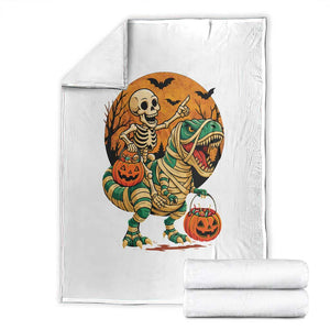 Funny Skeleton Riding Mummy Dinosaur Halloween Throw Blanket TS12 White Print Your Wear