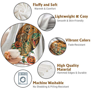 Funny Skeleton Riding Mummy Dinosaur Halloween Throw Blanket TS12 Print Your Wear