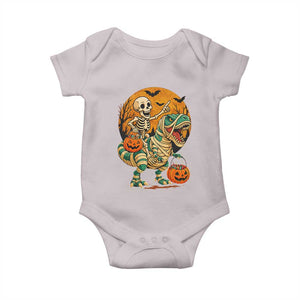 Funny Skeleton Riding Mummy Dinosaur Halloween Baby Onesie TS12 Ice Gray Print Your Wear