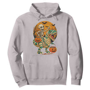 Funny Skeleton Riding Mummy Dinosaur Halloween Hoodie TS12 Ice Gray Print Your Wear