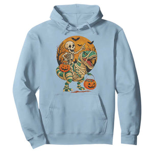 Funny Skeleton Riding Mummy Dinosaur Halloween Hoodie TS12 Light Blue Print Your Wear