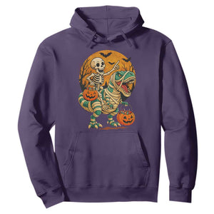 Funny Skeleton Riding Mummy Dinosaur Halloween Hoodie TS12 Purple Print Your Wear