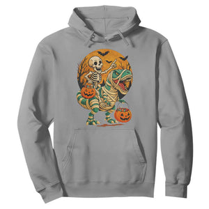Funny Skeleton Riding Mummy Dinosaur Halloween Hoodie TS12 Sport Gray Print Your Wear