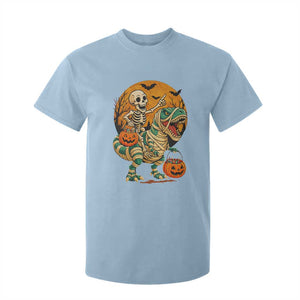 Funny Skeleton Riding Mummy Dinosaur Halloween T Shirt For Kid TS12 Light Blue Print Your Wear