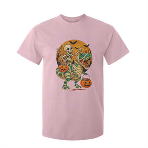 Funny Skeleton Riding Mummy Dinosaur Halloween T Shirt For Kid TS12 Light Pink Print Your Wear