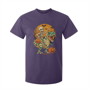 Funny Skeleton Riding Mummy Dinosaur Halloween T Shirt For Kid TS12 Purple Print Your Wear