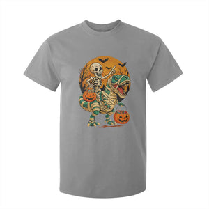 Funny Skeleton Riding Mummy Dinosaur Halloween T Shirt For Kid TS12 Sport Gray Print Your Wear