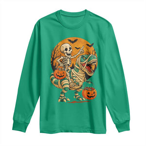 Funny Skeleton Riding Mummy Dinosaur Halloween Long Sleeve Shirt TS12 Irish Green Print Your Wear