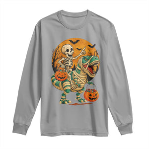 Funny Skeleton Riding Mummy Dinosaur Halloween Long Sleeve Shirt TS12 Sport Gray Print Your Wear