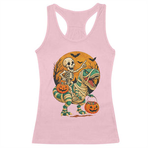 Funny Skeleton Riding Mummy Dinosaur Halloween Racerback Tank Top TS12 Light Pink Print Your Wear