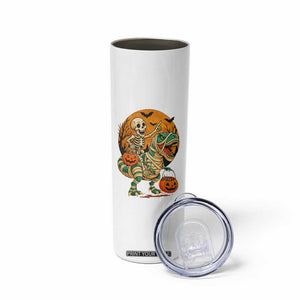 Funny Skeleton Riding Mummy Dinosaur Halloween Skinny Tumbler TS12 Print Your Wear