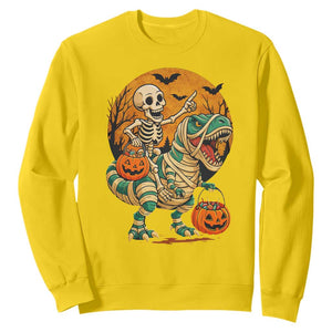 Funny Skeleton Riding Mummy Dinosaur Halloween Sweatshirt TS12 Daisy Print Your Wear