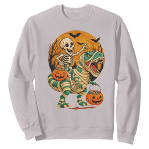Funny Skeleton Riding Mummy Dinosaur Halloween Sweatshirt TS12 Ice Gray Print Your Wear