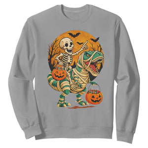 Funny Skeleton Riding Mummy Dinosaur Halloween Sweatshirt TS12 Sport Gray Print Your Wear