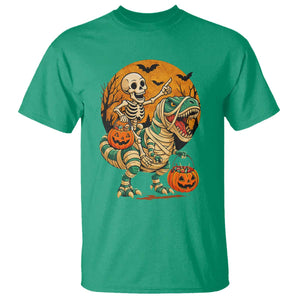 Funny Skeleton Riding Mummy Dinosaur Halloween T Shirt TS12 Irish Green Print Your Wear