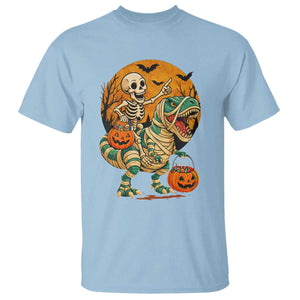 Funny Skeleton Riding Mummy Dinosaur Halloween T Shirt TS12 Light Blue Print Your Wear