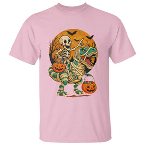 Funny Skeleton Riding Mummy Dinosaur Halloween T Shirt TS12 Light Pink Print Your Wear