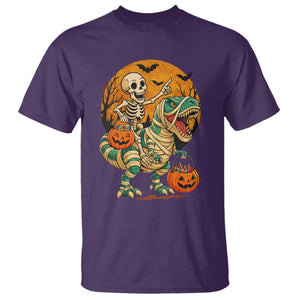Funny Skeleton Riding Mummy Dinosaur Halloween T Shirt TS12 Purple Print Your Wear