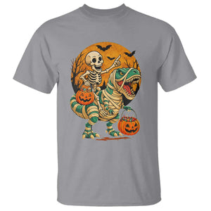 Funny Skeleton Riding Mummy Dinosaur Halloween T Shirt TS12 Sport Gray Print Your Wear