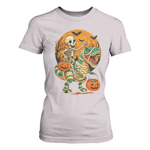 Funny Skeleton Riding Mummy Dinosaur Halloween T Shirt For Women TS12 Ice Gray Print Your Wear