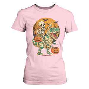 Funny Skeleton Riding Mummy Dinosaur Halloween T Shirt For Women TS12 Light Pink Print Your Wear