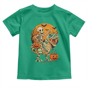 Funny Skeleton Riding Mummy Dinosaur Halloween Toddler T Shirt TS12 Irish Green Print Your Wear