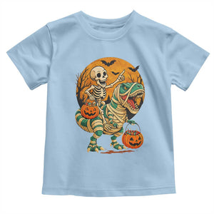 Funny Skeleton Riding Mummy Dinosaur Halloween Toddler T Shirt TS12 Light Blue Print Your Wear