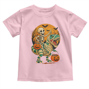 Funny Skeleton Riding Mummy Dinosaur Halloween Toddler T Shirt TS12 Light Pink Print Your Wear