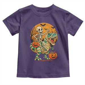 Funny Skeleton Riding Mummy Dinosaur Halloween Toddler T Shirt TS12 Purple Print Your Wear