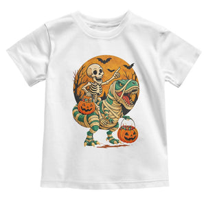Funny Skeleton Riding Mummy Dinosaur Halloween Toddler T Shirt TS12 White Print Your Wear