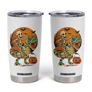 Funny Skeleton Riding Mummy Dinosaur Halloween Tumbler Cup TS12 White Print Your Wear
