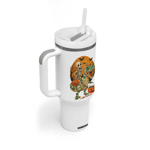 Funny Skeleton Riding Mummy Dinosaur Halloween Tumbler With Handle TS12 Print Your Wear