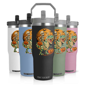 Funny Skeleton Riding Mummy Dinosaur Halloween Flip Straw Tumbler TS12 Print Your Wear