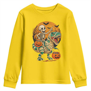 Funny Skeleton Riding Mummy Dinosaur Halloween Youth Sweatshirt TS12 Daisy Print Your Wear
