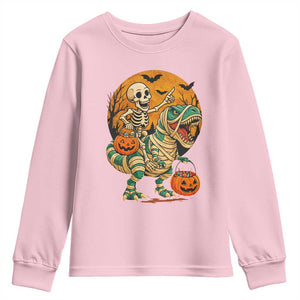 Funny Skeleton Riding Mummy Dinosaur Halloween Youth Sweatshirt TS12 Light Pink Print Your Wear